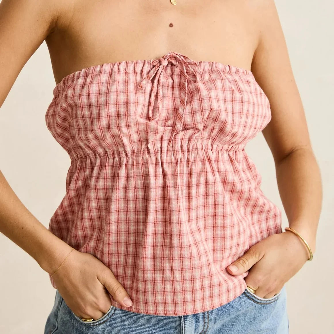 Kirra Check Strapless Top