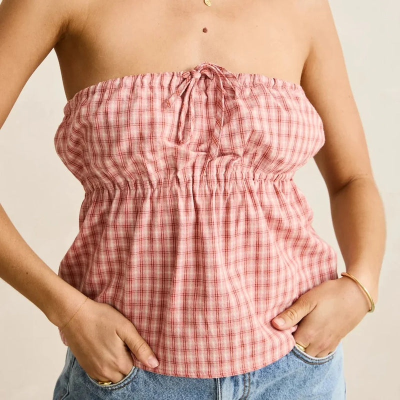 Kirra Check Strapless Top